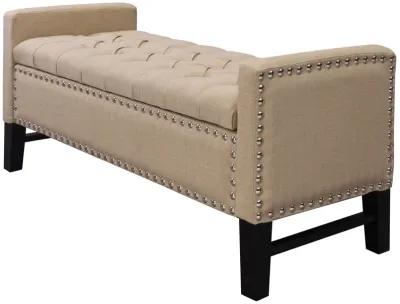 Upholstered Linen Bench With Flip Top - Beige / Black