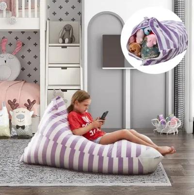 Microfiber Specialty Striped Pouf Cover - Purple / White