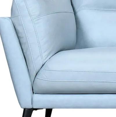 Leather Sofa With Black Legs - Sky Blue