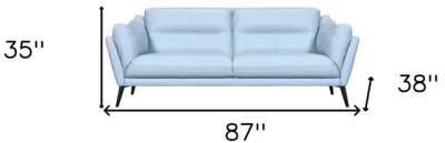 Leather Sofa With Black Legs - Sky Blue