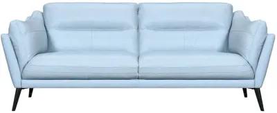 Leather Sofa With Black Legs - Sky Blue