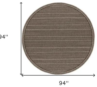 8' Round Geometric Pattern Indoor / Outdoor Area Rug - Mocha