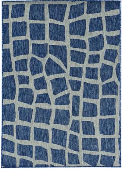 3' X 4' Machine Woven UV Treated Abstract Indoor / Outdoor Accent Rug - Blue Gray