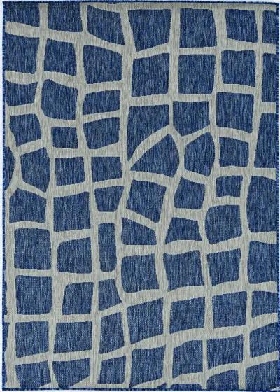 3' X 4' Machine Woven UV Treated Abstract Indoor / Outdoor Accent Rug - Blue Gray