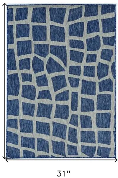 3' X 4' Machine Woven UV Treated Abstract Indoor / Outdoor Accent Rug - Blue Gray