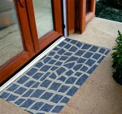 3' X 4' Machine Woven UV Treated Abstract Indoor / Outdoor Accent Rug - Blue Gray