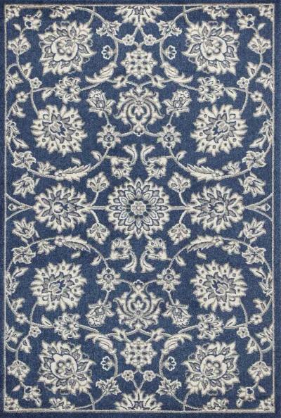 8' X 11' Floral Indoor / Outdoor Area Rug - Denim Blue