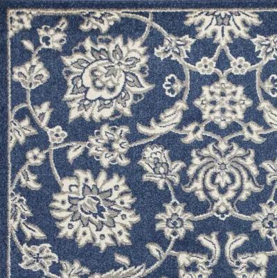 8' X 11' Floral Indoor / Outdoor Area Rug - Denim Blue