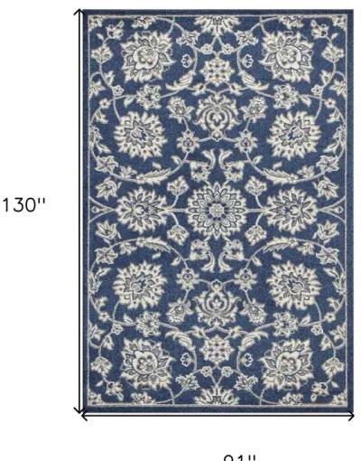 8' X 11' Floral Indoor / Outdoor Area Rug - Denim Blue