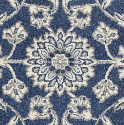 8' X 11' Floral Indoor / Outdoor Area Rug - Denim Blue