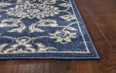 8' X 11' Floral Indoor / Outdoor Area Rug - Denim Blue