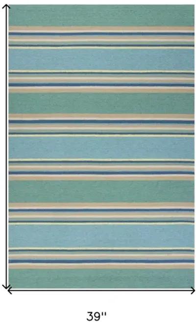 3' X 5' Striped Handmade Indoor / Outdoor Area Rug - Blue