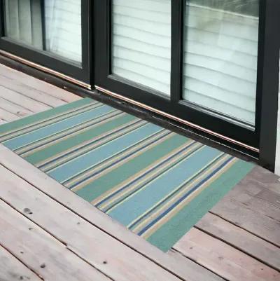 3' X 5' Striped Handmade Indoor / Outdoor Area Rug - Blue