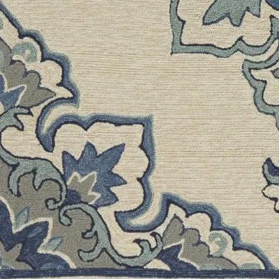 3' X 5' Damask Handmade Indoor / Outdoor Area Rug - Ivory / Blue