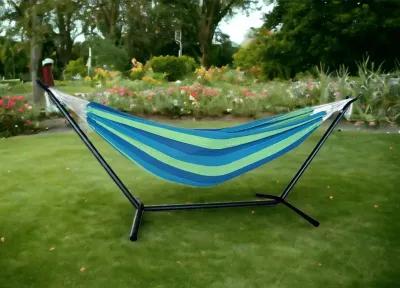 Stripe Two Person Hammock With Stand - Blue / Green