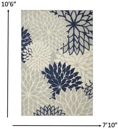 8' X 11' Floral Indoor Outdoor Area Rug - Ivory / Blue