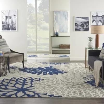 8' X 11' Floral Indoor Outdoor Area Rug - Ivory / Blue