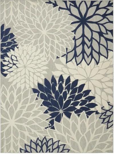 8' X 11' Floral Indoor Outdoor Area Rug - Ivory / Blue