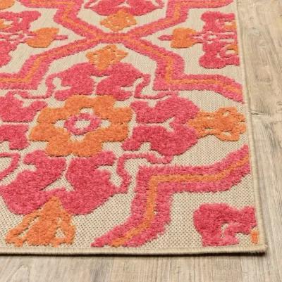 8' Runner Moroccan Indoor / Outdoor Area Rug - Pink / Orange