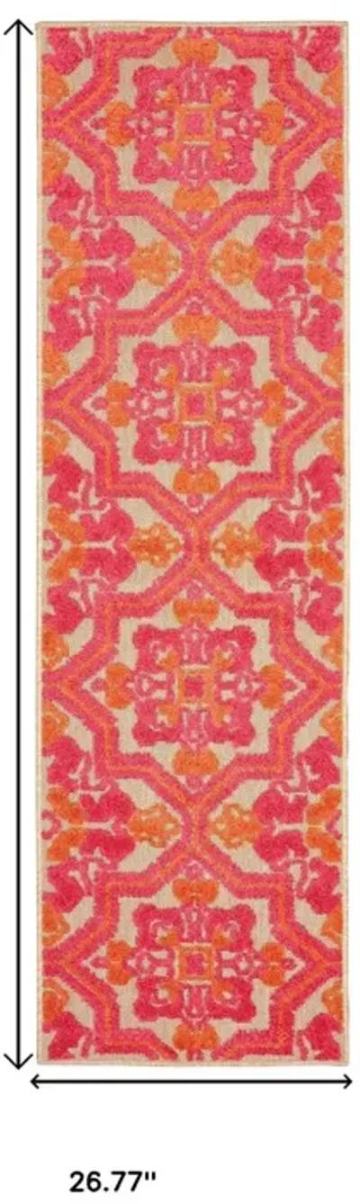 8' Runner Moroccan Indoor / Outdoor Area Rug - Pink / Orange