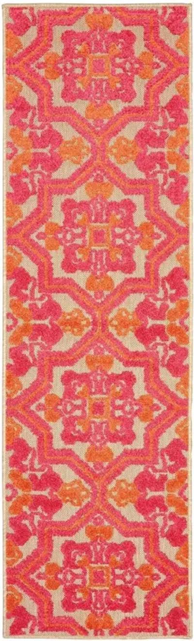 8' Runner Moroccan Indoor / Outdoor Area Rug - Pink / Orange