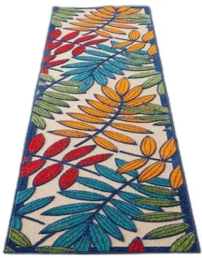 2' X 10' Floral Indoor & Outdoor Area Rug - Ivory / Blue