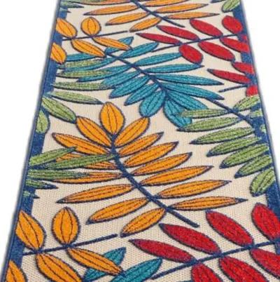 2' X 10' Floral Indoor & Outdoor Area Rug - Ivory / Blue