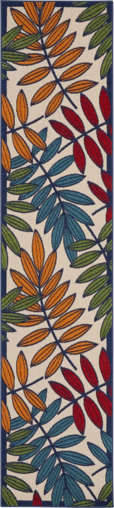 2' X 10' Floral Indoor & Outdoor Area Rug - Ivory / Blue