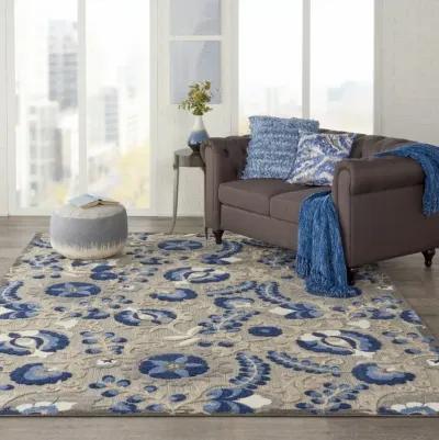 7' X 10' Floral Outdoor & Indoor Area Rug - Blue / Gray