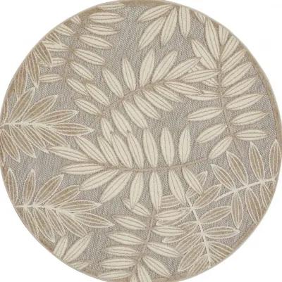 4' Round Round Floral Indoor Outdoor Area Rug - Dark Gray