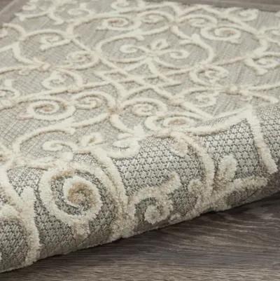 2' X 10' Floral Indoor / Outdoor Area Rug - Gray / Ivory