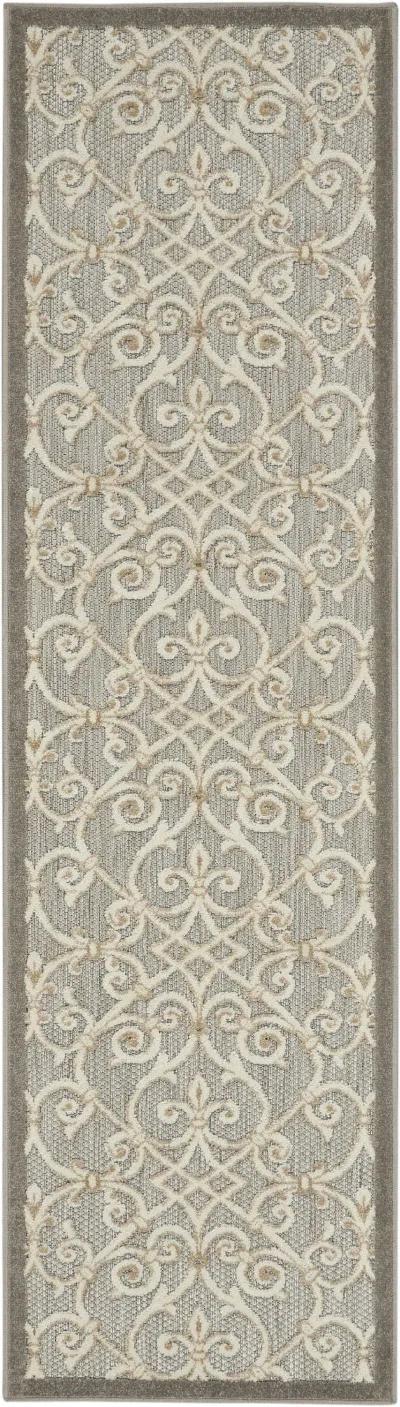 2' X 10' Floral Indoor / Outdoor Area Rug - Gray / Ivory