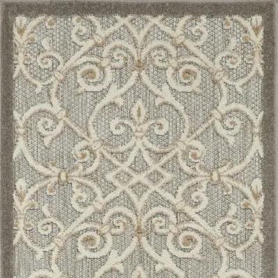 2' X 10' Floral Indoor / Outdoor Area Rug - Gray / Ivory