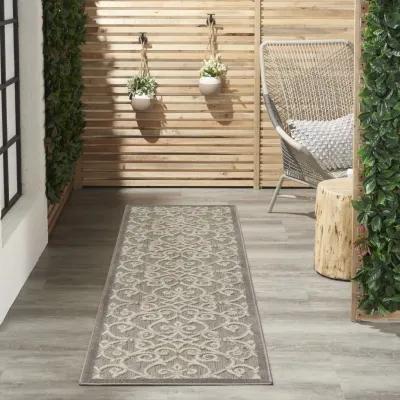 2' X 10' Floral Indoor / Outdoor Area Rug - Gray / Ivory