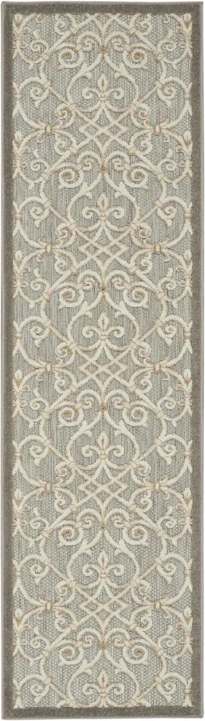 2' X 10' Floral Indoor / Outdoor Area Rug - Gray / Ivory