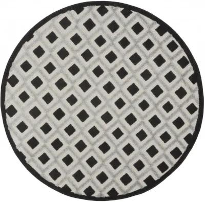 5' Round Round Geometric Indoor / Outdoor Area Rug - Black / White