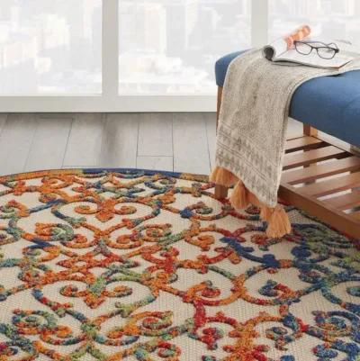 4' Round Round Floral Area Rug Indoor & Outdoor - Blue / Ivory