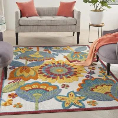 6' X 9' Floral Indoor / Outdoor Area Rug - Yellow / Ivory