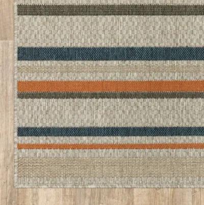 8' X 10' Striped Outdoor / Indoor Area Rug - Blue / Gray