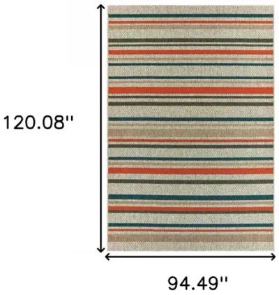 8' X 10' Striped Outdoor / Indoor Area Rug - Blue / Gray