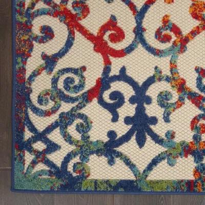 5' X 8' Floral Outdoor & Indoor Area Rug - Ivory / Blue