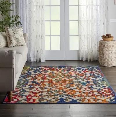 5' X 8' Floral Outdoor & Indoor Area Rug - Ivory / Blue