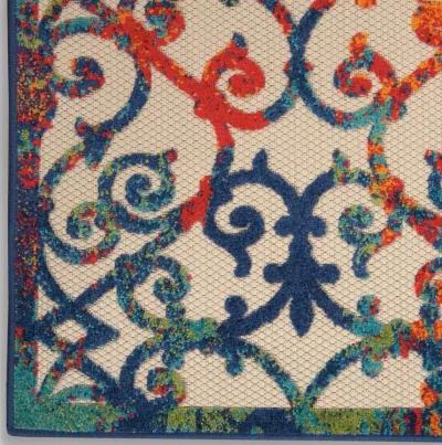 5' X 8' Floral Outdoor & Indoor Area Rug - Ivory / Blue