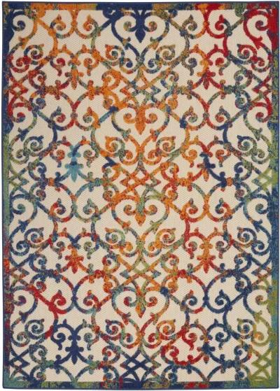 5' X 8' Floral Outdoor & Indoor Area Rug - Ivory / Blue