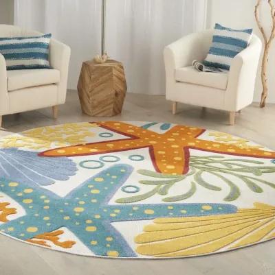 8' Round Round Indoor / Outdoor Area Rug - Yellow / Ivory