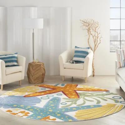 8' Round Round Indoor / Outdoor Area Rug - Yellow / Ivory