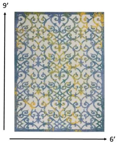 6' X 9' Floral Outdoor / Indoor Area Rug - Ivory / Blue