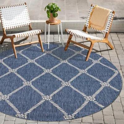 8' Round Round Indoor / Outdoor Area Rug - Blue / Gray