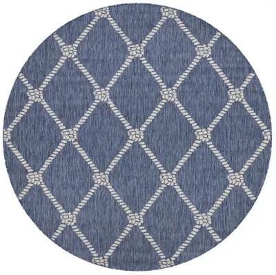 8' Round Round Indoor / Outdoor Area Rug - Blue / Gray