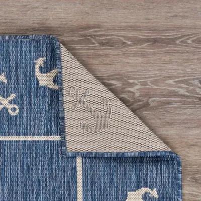 5' X 7' Nautical Anchor Indoor / Outdoor Area Rug - Blue / Natural